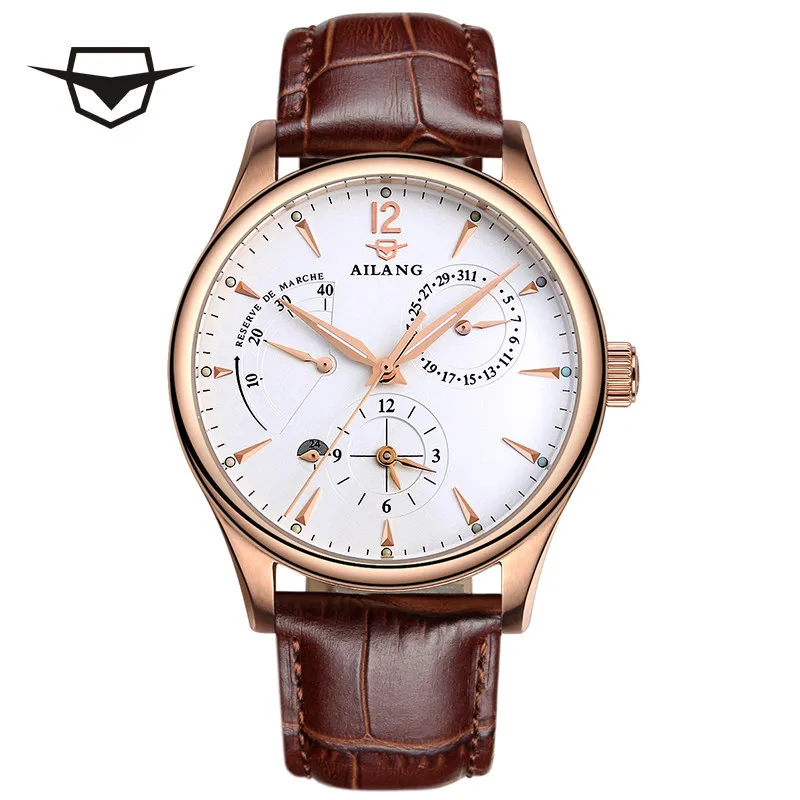 AILANG 2022 New Business Men's Multifunctional Automatic Mechanical Watches Leather Waterproof Luminous Watch For Men 5809G 