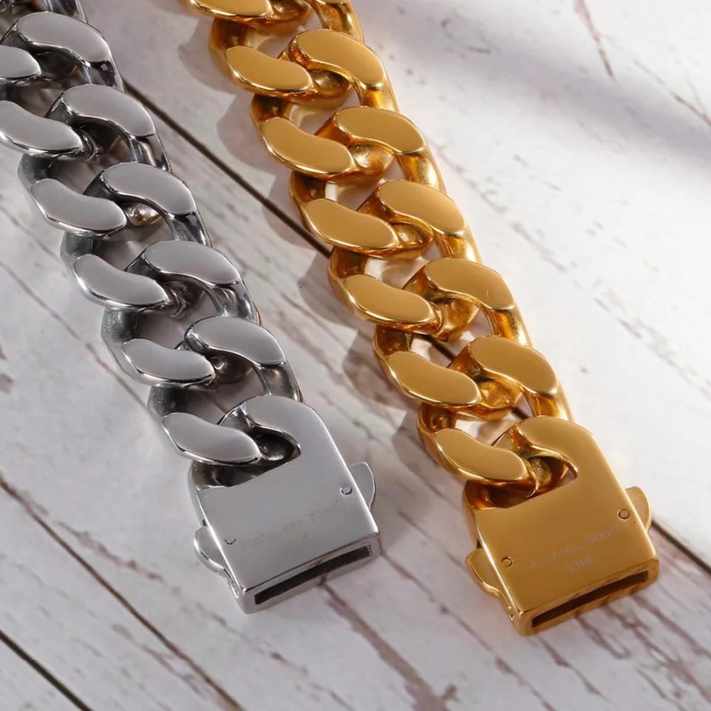Высокое качество мужской браслет ювелирные изделия 22 см нержавеющая сталь золотой цвет тяжелый массивный звено цепи браслеты и браслеты