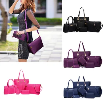 

6pcs Set Shoulder Bag Fashion Women's Outdoor Crossbody Bags Six-Piece Set Zip Handbags Nylon Solid Color Purse Lady Travel Bag