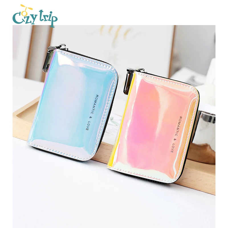 

Luminous Credit Card Holder with 12 Card Slots Small Leather Zipper Coin Wallet for Women