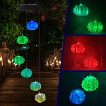 

Solar Power Color-changing LED Sea Urchin Wind Chimes Light Hanging Balcony Courtyard Child Room Ornament Garden Light