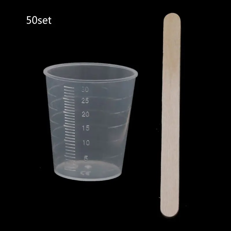 

50Pcs 30ml Plastic Graduated Cups Clear Scale Cups with 50 Pcs Wooden Stirring Sticks for Mixing Paint Epoxy Resin Tools Featur