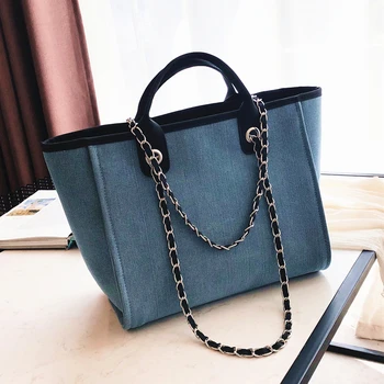 

Burminsa European Style Large Denim Women Handbags Chain Female Shoulder Bags Trapeze Design A4 Office Ladies Tote Bags 2020 NEW