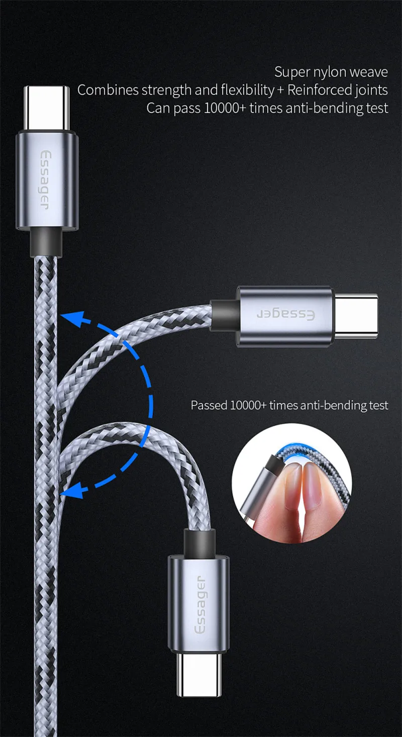 Новое поступление Essager 3A кабель для быстрой зарядки usb type-C кабель 1 м 2 м кабель для мобильного телефона для Xiaomi samsung для устройств usb type-C