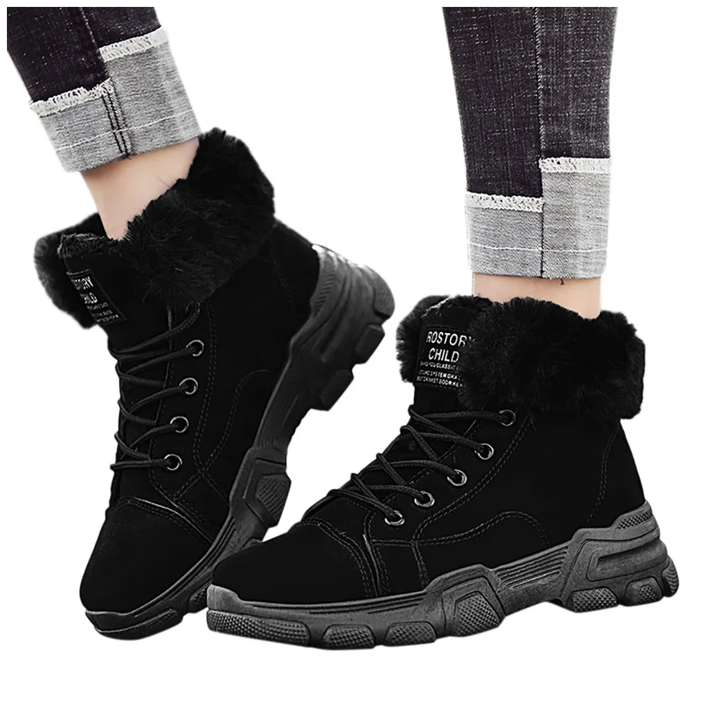 Зимние ботинки; женские ботильоны для женщин на меху; теплая зимняя обувь на шнурках; короткие ботинки; увеличенная платформа;# G2 - Цвет: Черный