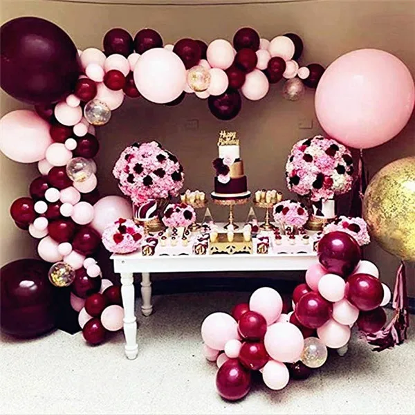 DIY шар гирлянда арочный комплект бордовый розовый вино латексные Peal воздушные шары для Юбилейная Свадьба Помолвка прием гостей в доме невесты Декор