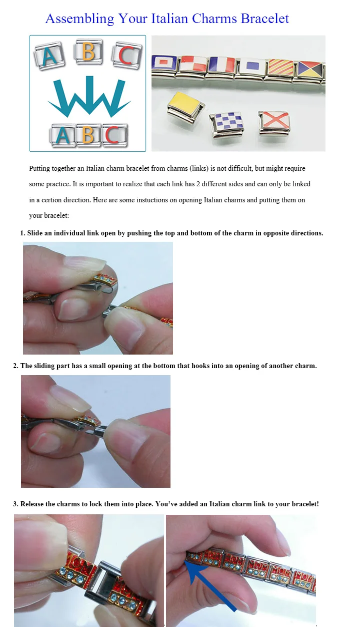 how to assemble Italian charms bracelet