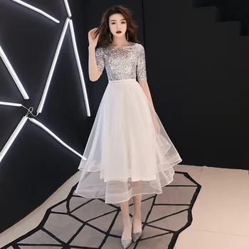 

Fashion O-Neck Women Sequin Wedding Party Dress Luxury Elegant Banquet Short Oriental Slim Prom Gowns Vestido XS-3XL