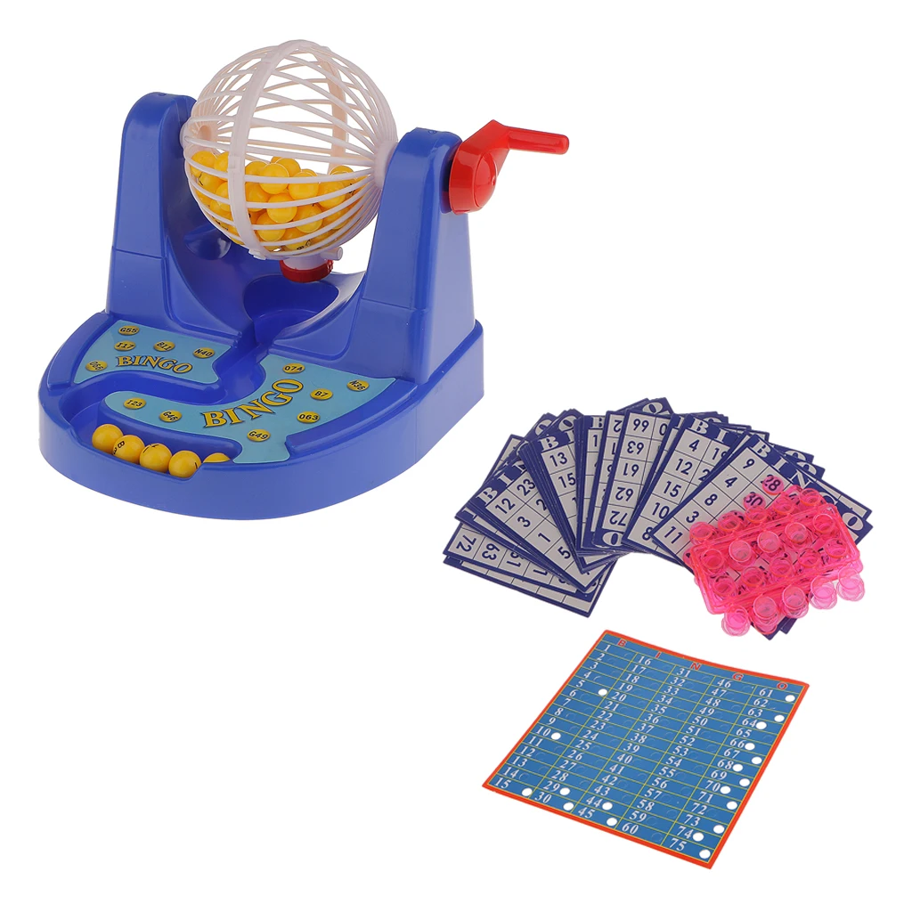 Colorful Compact Bingo Cage Chips Card Set Home Travel Recreation Bingo Game