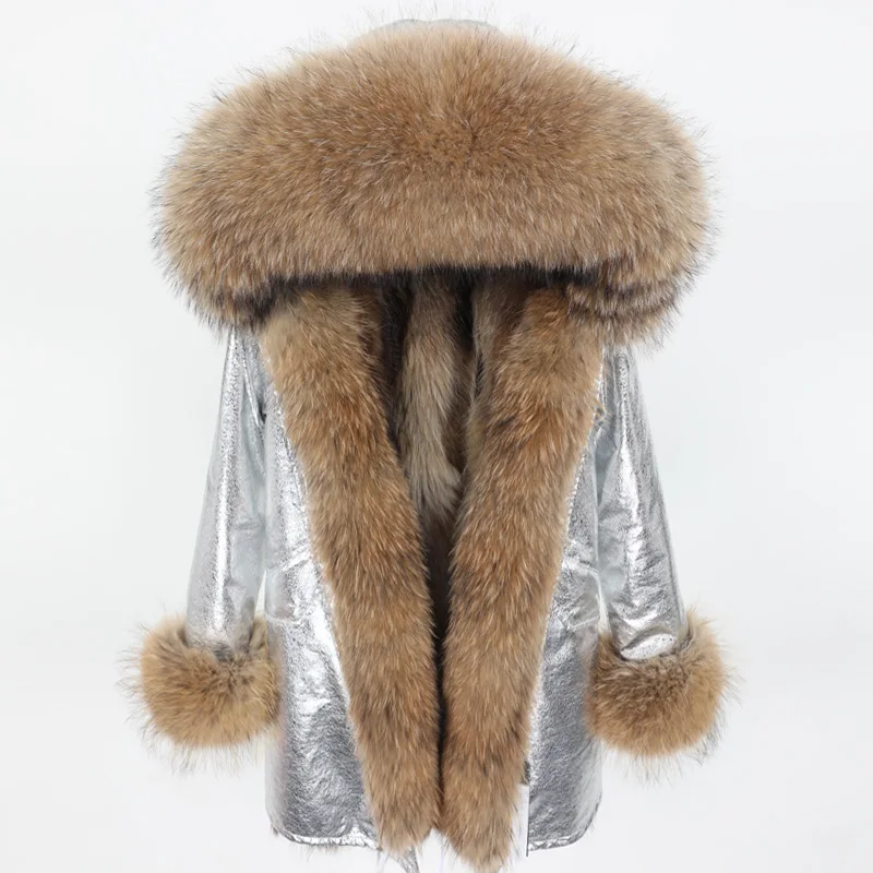 MAOMAOKONG/зимняя женская кожаная куртка больших размеров пальто из натурального меха енота съемная меховая подкладка X Длинная Куртка парка щука - Цвет: FD33-5