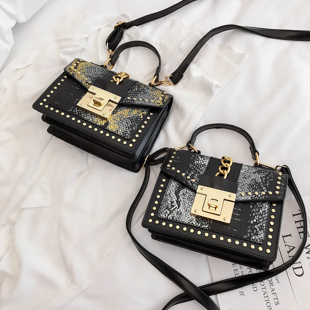 Women Retro Serpentine Crossbody Bags Appliques Hasp Handle Bag Shoulder Bags Baguette High Quality Leather Flap