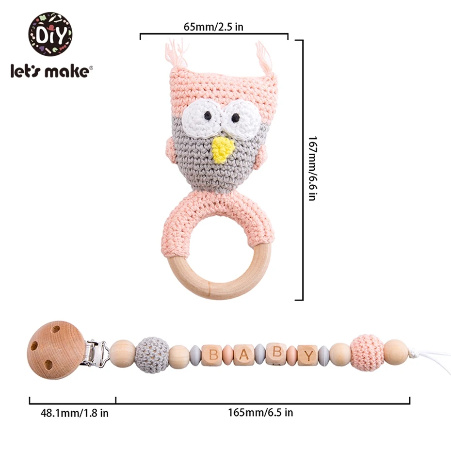 Let's Make Food Grade Silicone Wooden Teether Baby Pacifier Chain Pram Crib DIY Customized Soother Baby Teether Rattle Set Toys