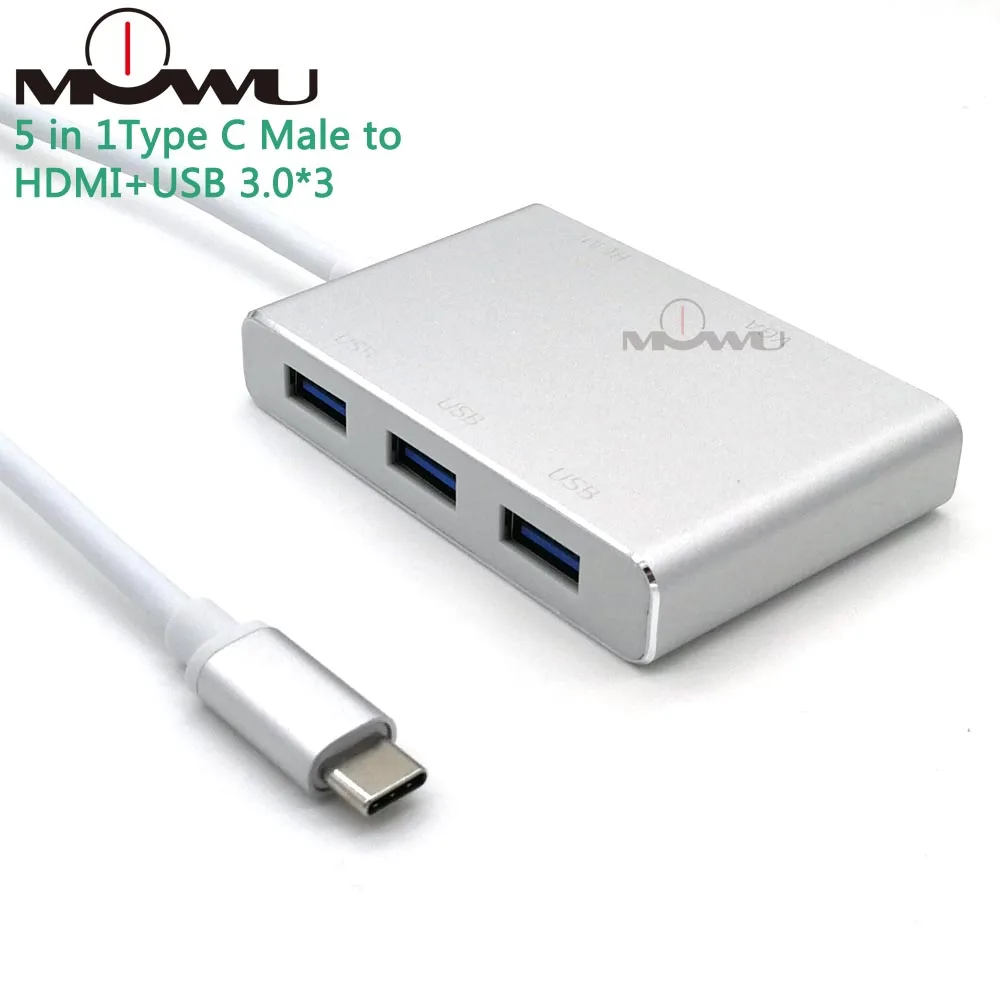 5 в 1 Тип C штекер HDMI+ VGA+ USB 3,0 Женский видео адаптер алюминиевый переходник 4K 1080P конвертер для Macbook