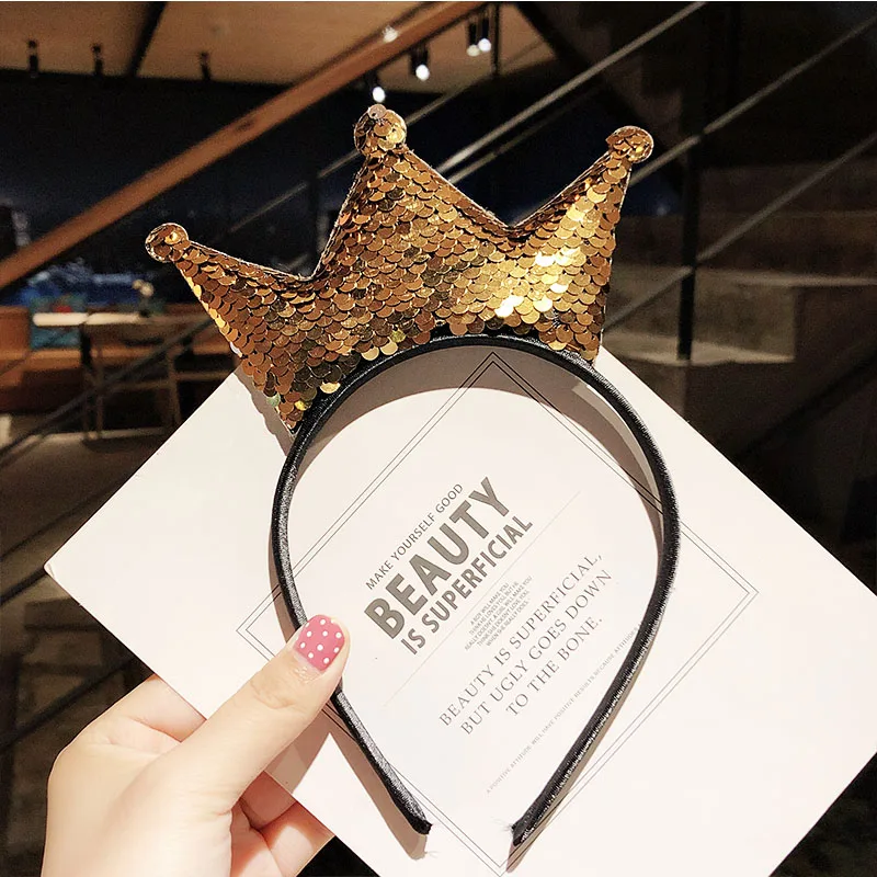 gold crown Новые милые разноцветные Блестки для девочек с бантом и кошачьими ушками, ободки для волос, прекрасный орнамент для волос, праздничный обруч, модные детские аксессуары для волос - Цвет: gold crown