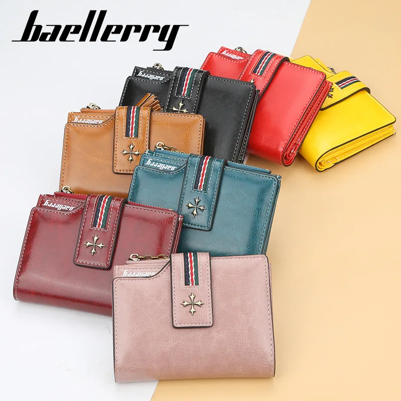 Fashion Small Oil wax Leather Wallet Women Stylish Zipper & Hasp Card Wallet Woman High Quality Short Credit Card Holder Purse 5