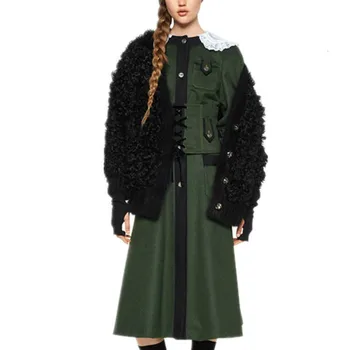 

Military Army Green Dress Coat 2019 High-end Luxury Elegant Women Lace Lapel Collar Single Breasted Extra Wool Blends Coat B022