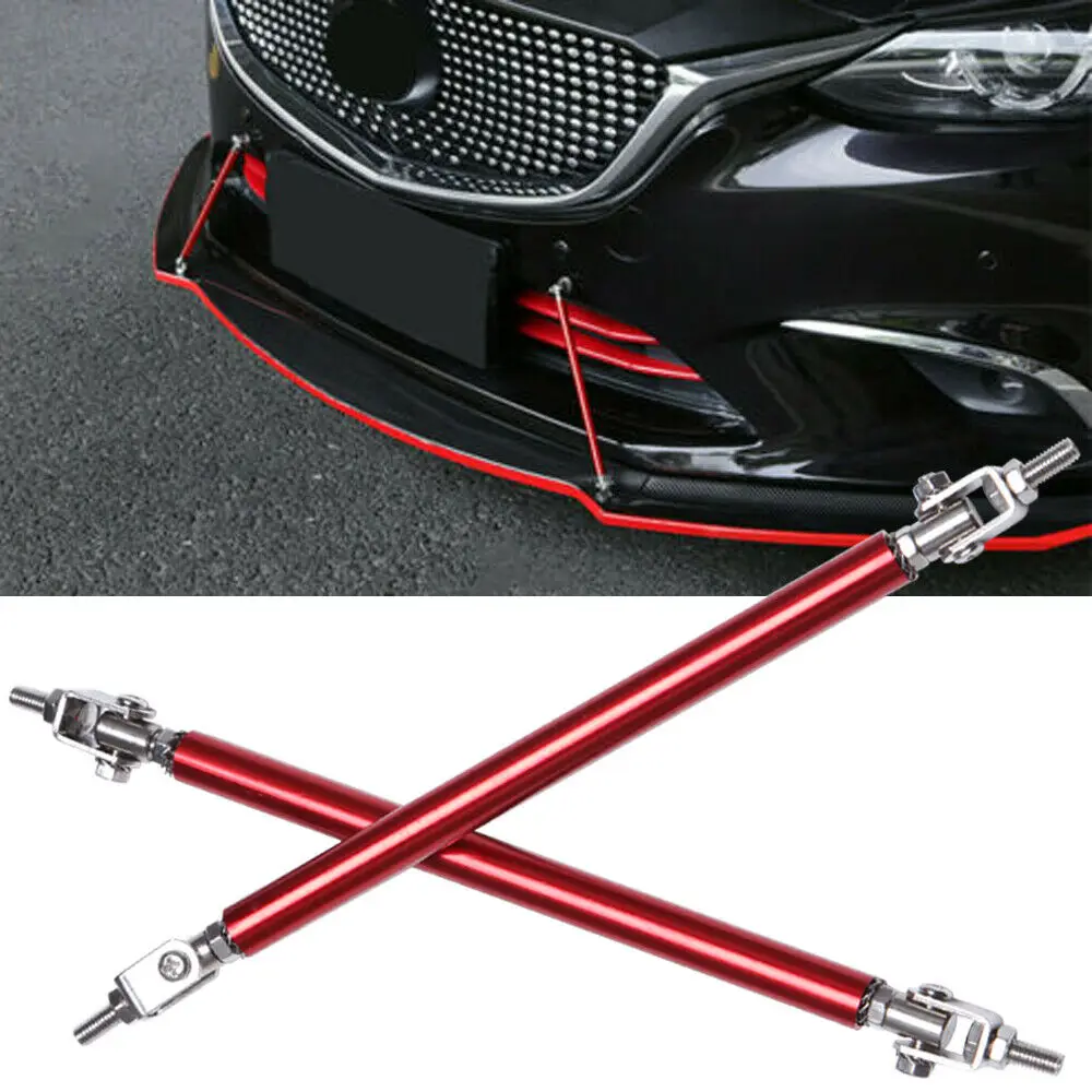 2Pcs Front Bumper Lip Splitter Rod Strut Tie Support Bar Kit Carbon Pattern Replacement fit for Universal Red 130mm/5.12 