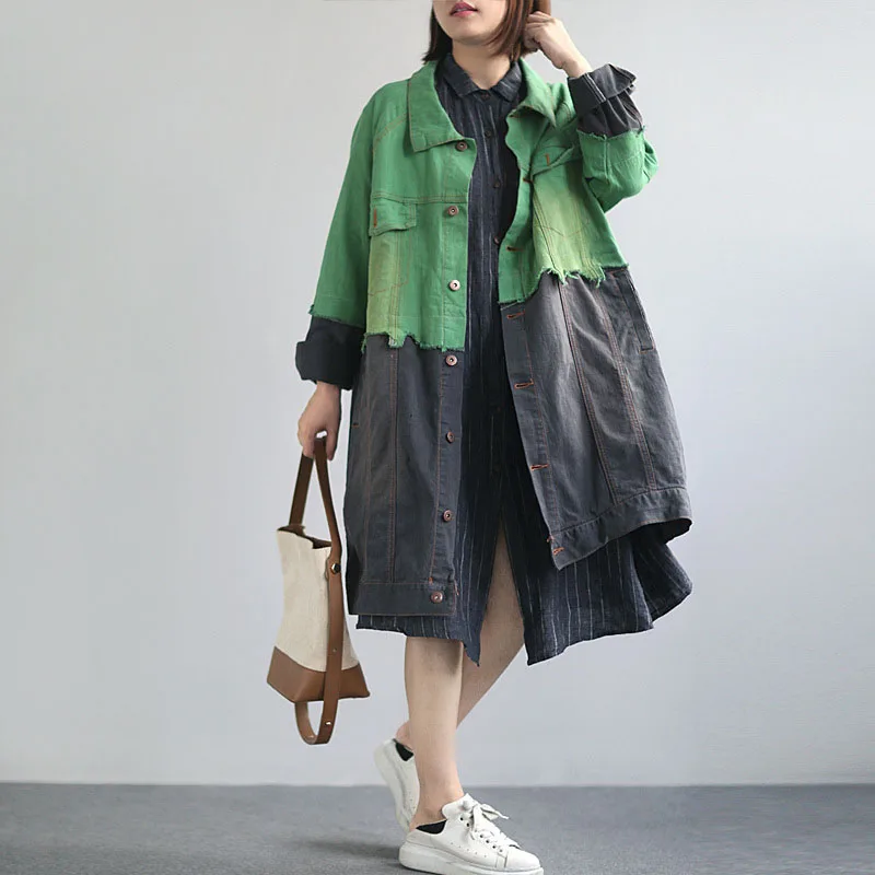 lower price  Outerwear & Coats Denim Jackets Long Sleeve Patchwork Oversize Jacket Windbreaker Coats Women Casua
