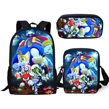 

Hot Sales School Bags 3pc/set Cartoon 3D Sonic the Hedgehog Printing Boys Girl Student Backpack Escolar Book Pencil Bag Mochila