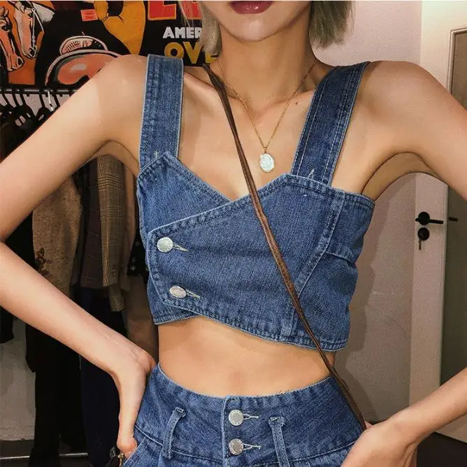 nylon camisole Korea Japan Lady Women Girl Casual Denim Sling Top Vest Sling Cowboy Jean Bra camisole Tops Jeans Sleeveless Slim Spring HOT white camisole