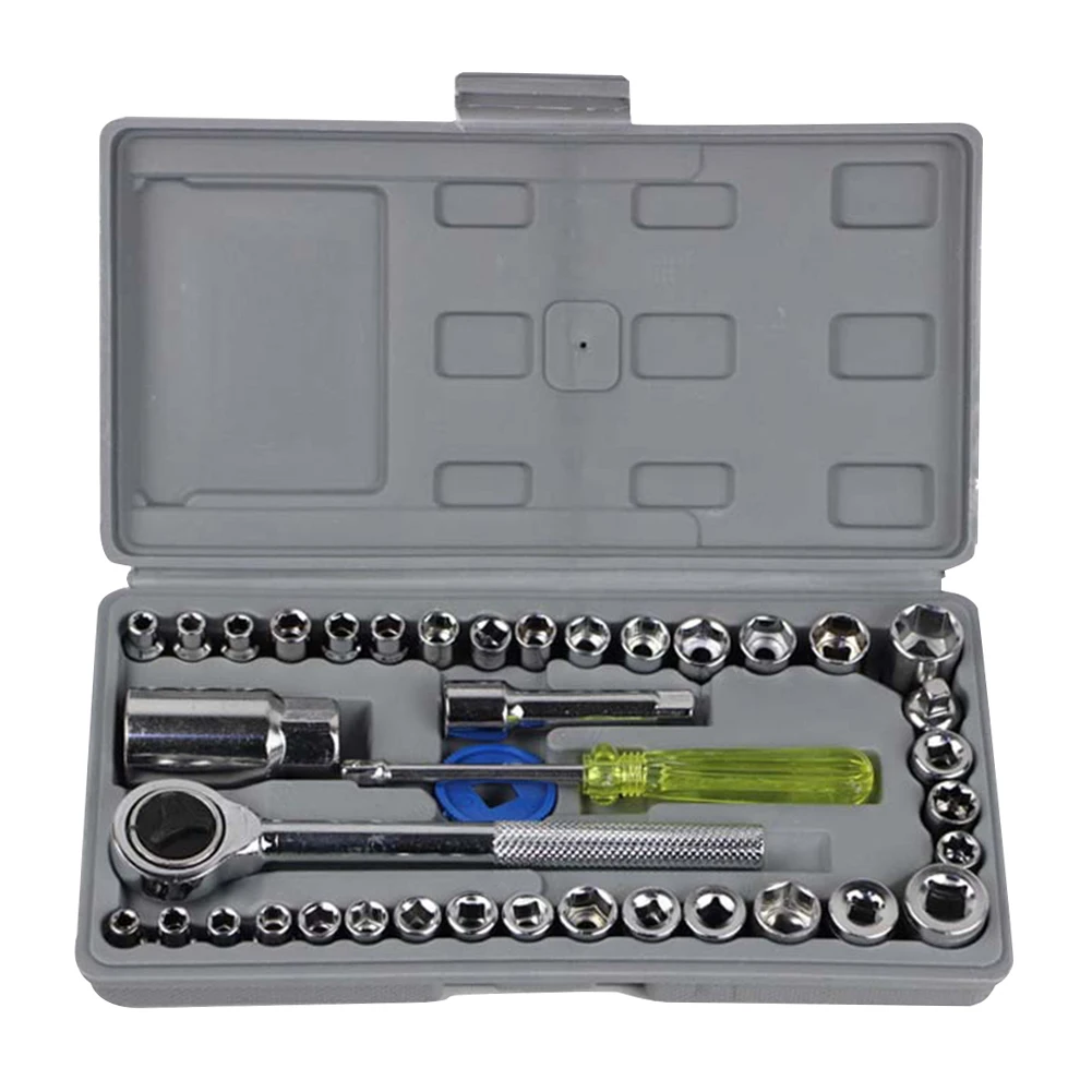 

40pcs Drive Ratchet Wrench Set Automobile Motorcycle Repair Hand Tool Kit Extension Bar Hex Sockets Ratchet Handle Repair Kits