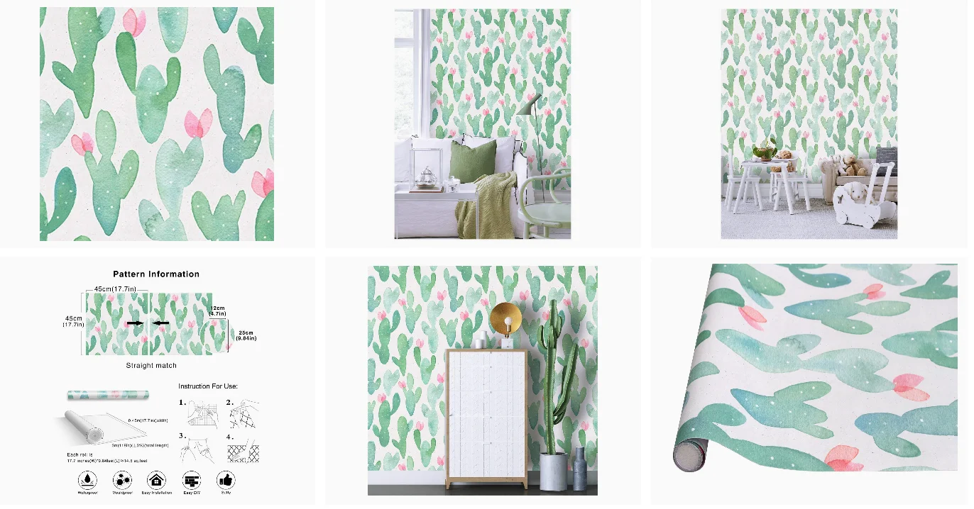 prova d'água removível para armários verde rosa de vinil