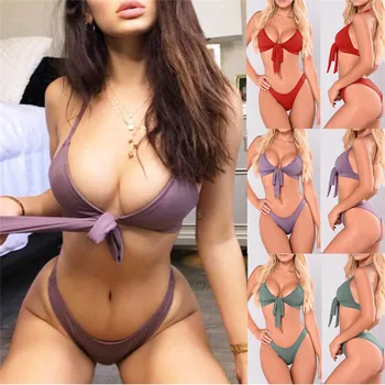 

exy Lingerie Set Bikinis Set Women Fashion Manual Push-Up Padded Bra Beach Halter Bikini Set Swimsuit Swimwear #4n13