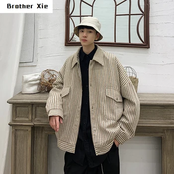 

Autumn New Jacket Men Fashion Striped Casual Jacket Man Streetwear Wild Hip Hop Loose Bomber Jacket Male Clothes M-2XL