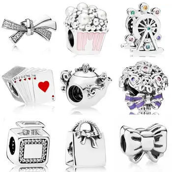 

Exquisite Teapot Ribbon Signature Spice,fit Original Charm Bracelet 925 Original Sterling Silver Women Jewelry DIY Gift