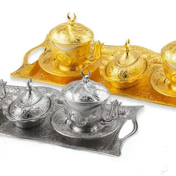 

Authentic Turkish Coffee Set Set in Espresso Ottoman Patterned Coffeeware Arabic Coffee Cup Set Tea Cup Set