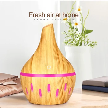 

300ml Humidifier Aroma Essential Oil Diffuser Ultrasonic Wood Grain Air Humidifier USB Mini Mist Maker LED Light Car Home