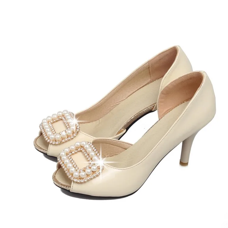 Сандалии женские на высоком квадратном каблуке босоножки с жемчугом обувь