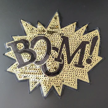 

Biker Patches for clothing Women 270mm BOOM! Black Star Sequined Fabric Sequins Strange thingst Patch T-shirt Clothes Stickers