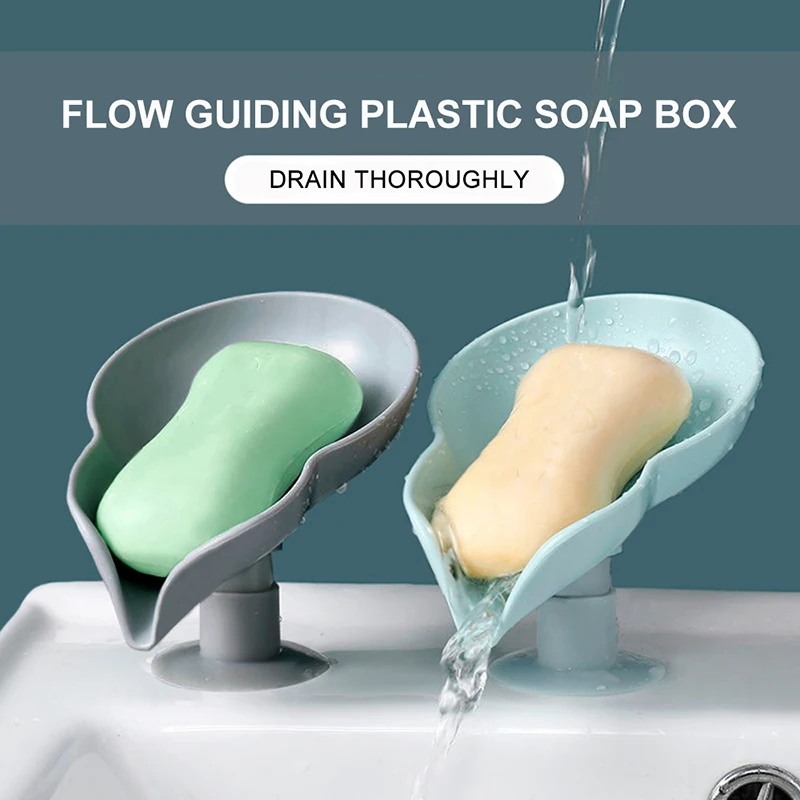 1Pc Leaf Shaped Soap Box Suction Cup Soap Dish With Water Drain Shower Soap Holder Container Drain Rack For Bathroom