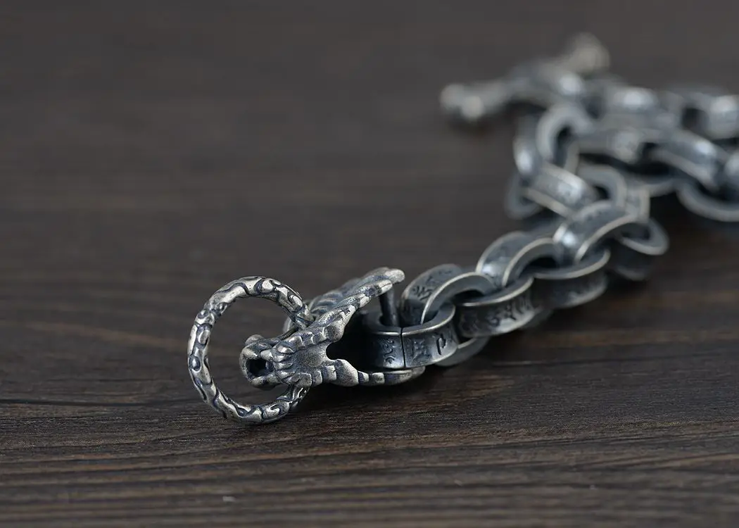 2021 New 100% ture Solid S925 silver antique Thai silver bracelet for Man six-word mantra leading silver bracelet men's bracelet