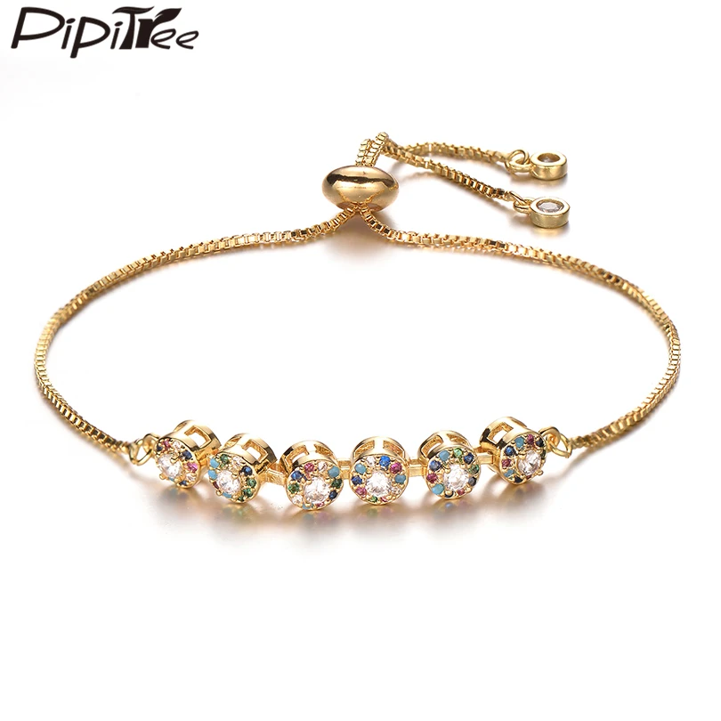 

Pipitree Luxury Evil Eyes Charm Cubic Zirconia Crystal Women Bracelet Slider Chain Gold Tennis Bracelets Wedding Zircons Jewelry