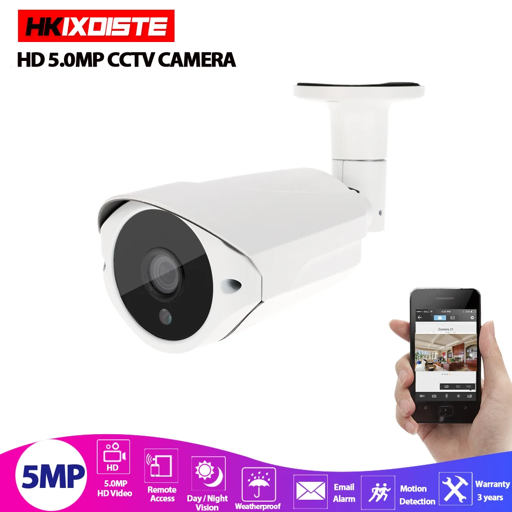 

HKIXDISTE 5MP AHD Camera With SONY IMX335 Bullet Security Video Surveillance Camera 3.6 Lens 36pcs Infrared Led
