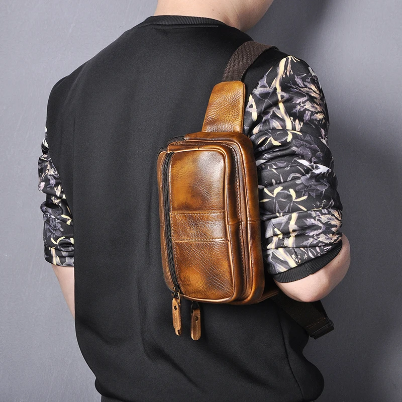 

Fashion Genuine Leather Male Crossbody Sling Bag Design Casual Travel Cigarette Case Pouch Travel Fanny Waist Belt Bag Men 342