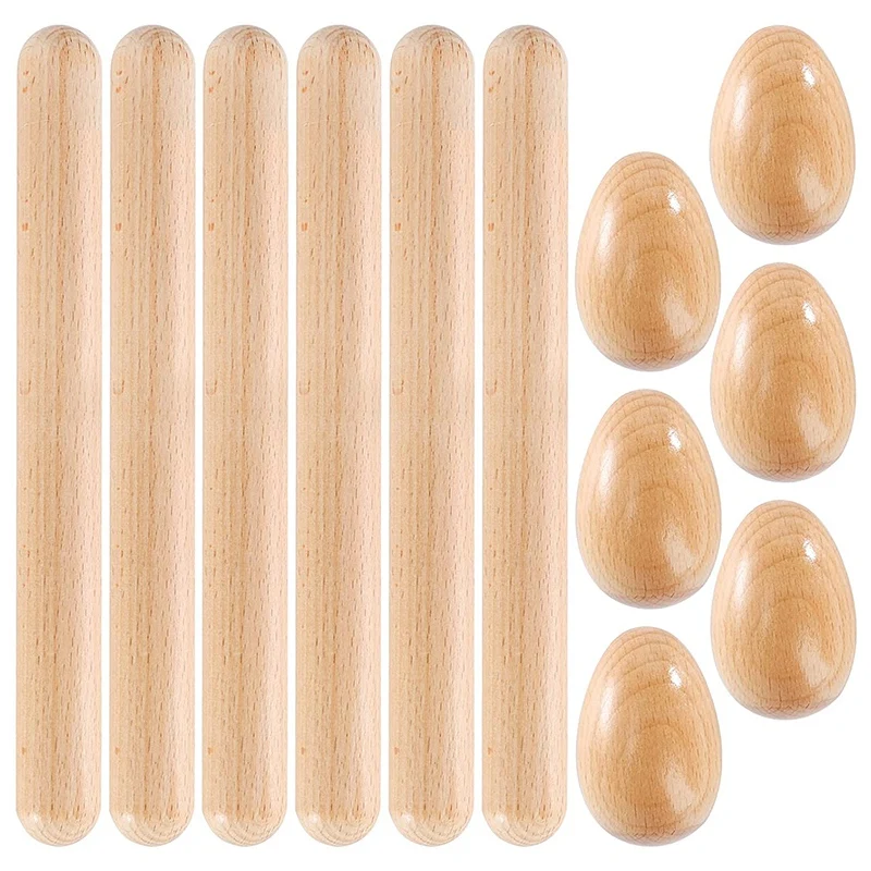 12Pcs Musical Percussion Instrument 6 Rhythm Sticks Wood Claves and Egg Shakers for Kids Music Parties | Спорт и развлечения