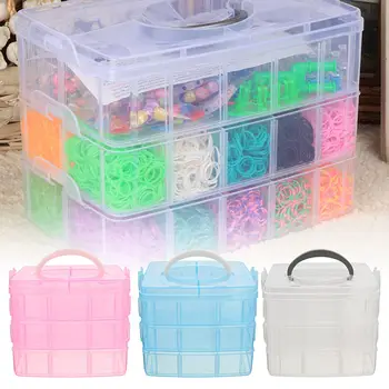 

3 Layer 18 Grids Slot Plastic Craft Storage BoxStackable Jewellery Tool Container Clear Plastic for Storing & Organising Sewing