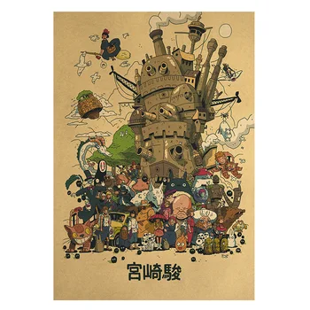 

vintage style collection of Hayao Miyazaki's Fairy Tale characters Japanese Anime Wall Hanging Poster Home Art Decoration