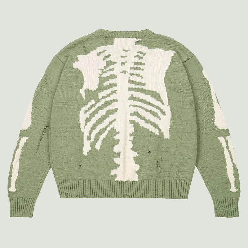 

Hip Hop Oversized Jacquard Sweater Men's Skeleton Bone Printing Streetwear Vintage Knitted Pullover Long Sleeve Sweaters Unisex