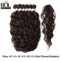 Натуральные волнистые синтетические волосы#4 пучки 6 пучков(14*2+ 16*2+ 18*2) с закрытием высокотемпературные резисторы для наращивания волос