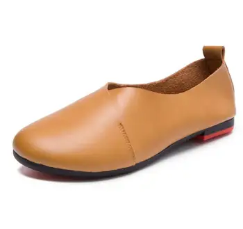 

2020 New Spring Summer Shoes Woman Soft Genuine Leather Shallow Mouth Slip On Women Shoes Plus Size Solid Women Flats
