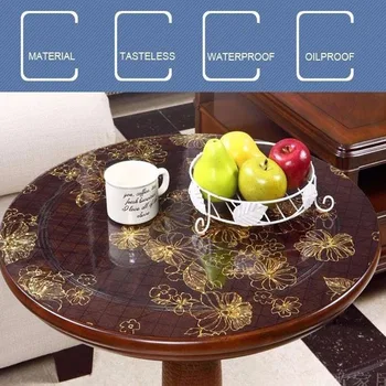 

PVC Translucent Soft Glass Table Cloth Cover Round Waterproof Household Tablecloth Hotel Restaurant Rose Gold Decoration House