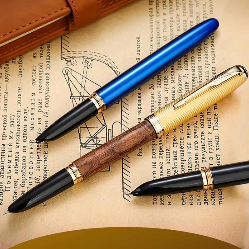 Jinhao 85 Business Wood Fountain Pen Natural Wooden With Converter Extra Fine 0.38mm Beautiful Color Writing Gift Pen