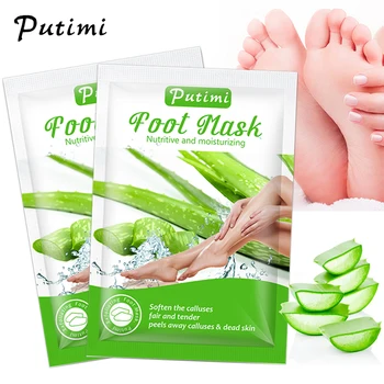 

PUTIMI 2Pair Aloe Essence Exfoliating Feet Mask Peel Foot Mask for Legs Pedicure Socks Remove Scrub Callus Dead Skin Foot Patch