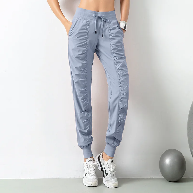 Luobolan Tatting Fabric Drawstring Running Sport Joggers Women Quick Dry Athletic Gym Fitness Sweatpants with Two Side Pockets 4