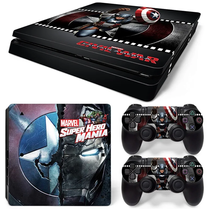 Marvel Captain America Vinyl Skin Sticker for PS4 Slim Console and 2 Controllers Decal Cover Game Accessories