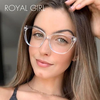 

ROYAL GIRL 2020 New TR90 Cat Eye Eyeglasses CP Pin Insert Spring Legs Clear Lens Glasses monturas de lentes mujer ss528